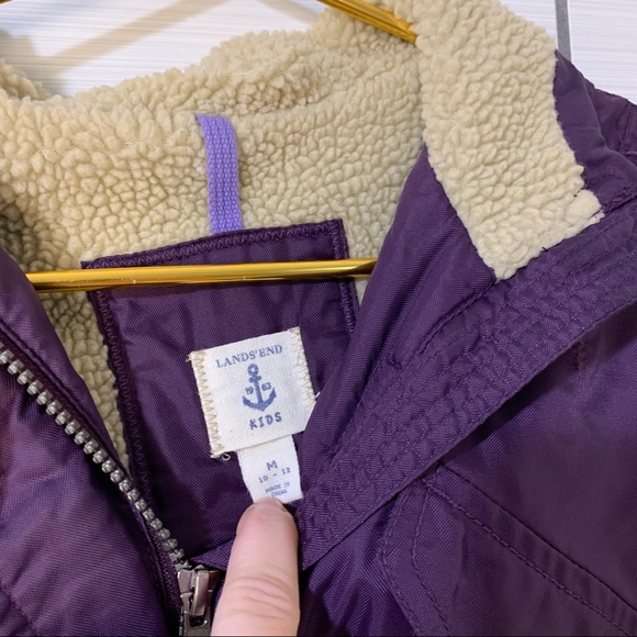 {Lands’ End} Girls Winter Fleece Lined Down Alt Coat/Parka Purple size Medium - Picture 12 of 16